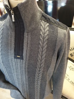 Pull col zip gris en maille 21235 Monté Carlo MONTE CARLO