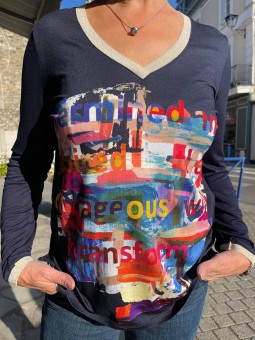 T-shirt en V imprimé marine CIRCO Tintastyle Tinta Style