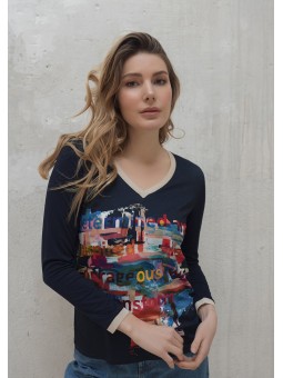 T-shirt en V imprimé marine CIRCO Tintastyle Tinta Style