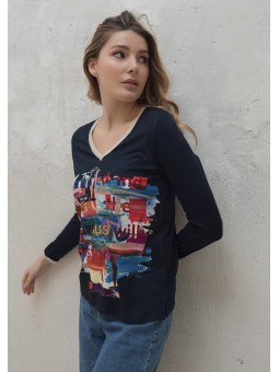 T-shirt en V imprimé marine CIRCO Tintastyle Tinta Style