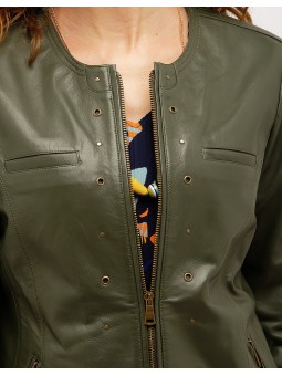 VESTE 100% cuir kaki D0094 Christine laure Christine Laure