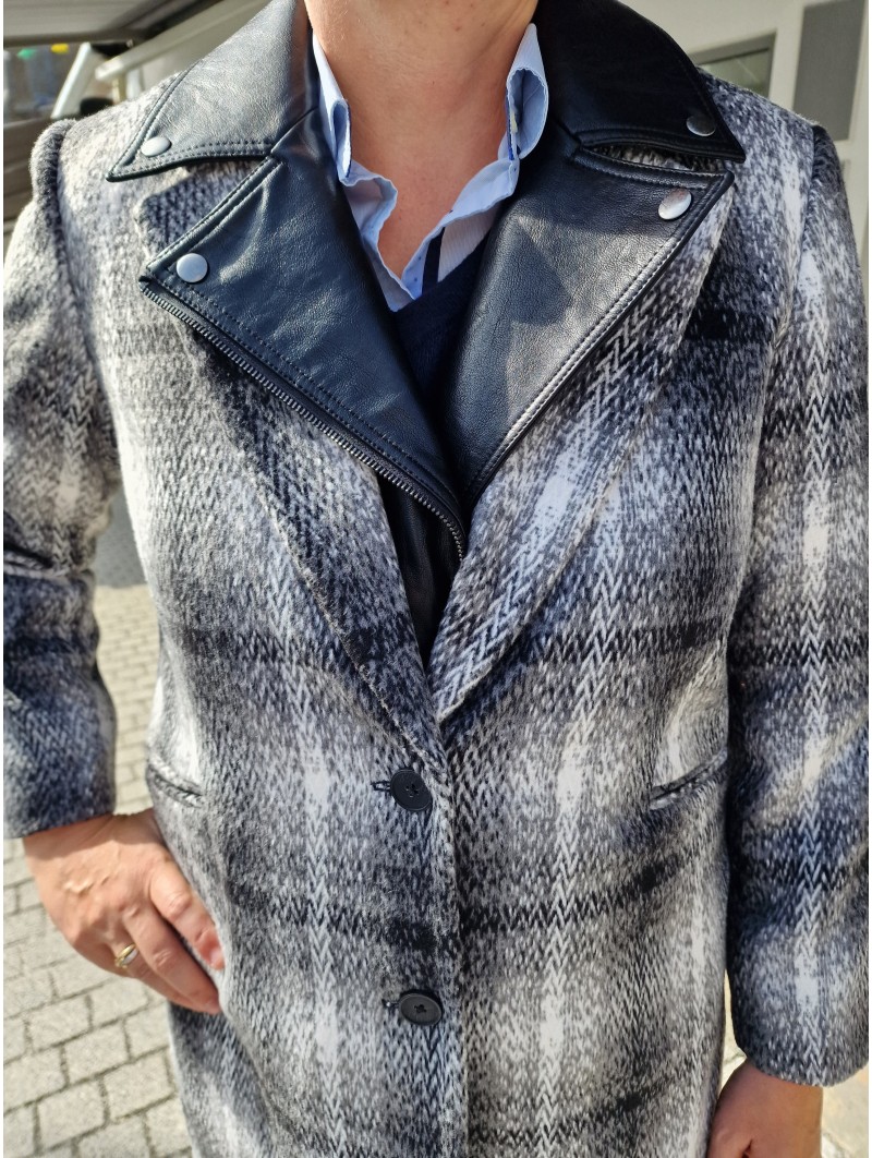 Manteau imprimé col faux cuir zip amovible 830002 CONCEPT K