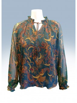 Blouse col plissé imprimé B5252 PETIT BAIGNEUR
