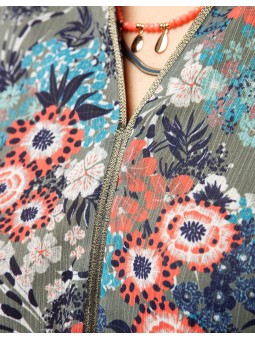 Blouse chic kaki fleuri D4346 Christine Laure Christine Laure