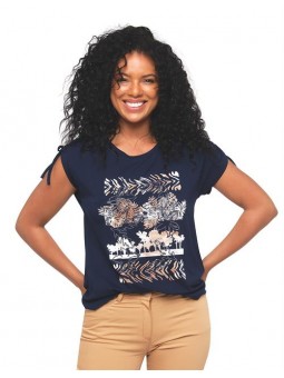 T.shirt marine imprimé feuillage E2466 Christine Laure Christine Laure