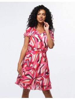 Robe chic imprimé fushia F0647 Christine Laure Christine Laure