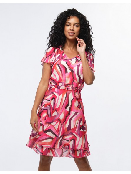 Robe chic imprimé fushia F0647 Christine Laure Christine Laure Robe chic imprimé fushia F0647 Christine Laure Christine Laure