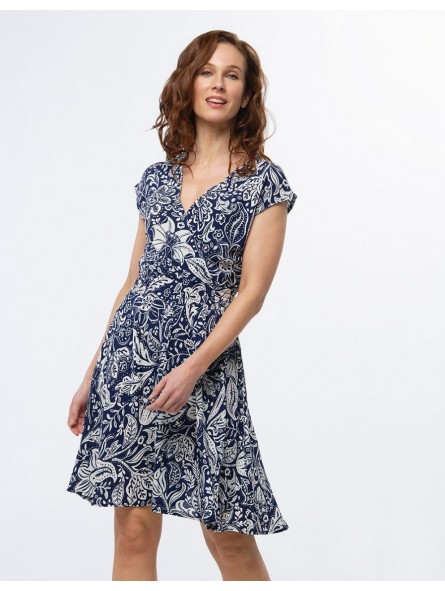 Robe en V imprimé bleu F0515 Christine Laure Christine Laure Robe en V imprimé bleu F0515 Christine Laure Christine Laure