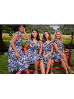 Robe en V imprimé bleu F0515 Christine Laure Christine Laure