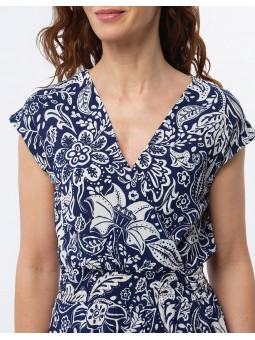 Robe en V imprimé bleu F0515 Christine Laure Christine Laure