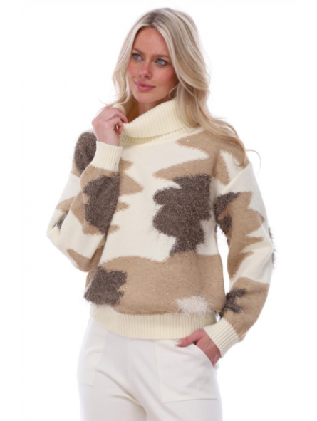 Pull col roulé imprimé B862 K-Design K-DESIGN