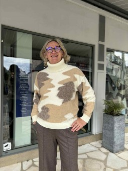 Pull col roulé imprimé B862 K-Design K-DESIGN