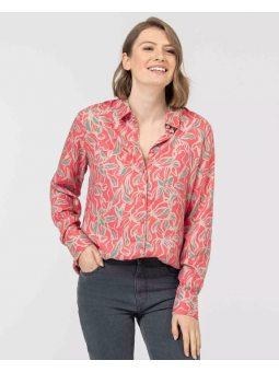 Chemisier imprimé corail CALANDRA Elle est où la mer Elle est où la mer