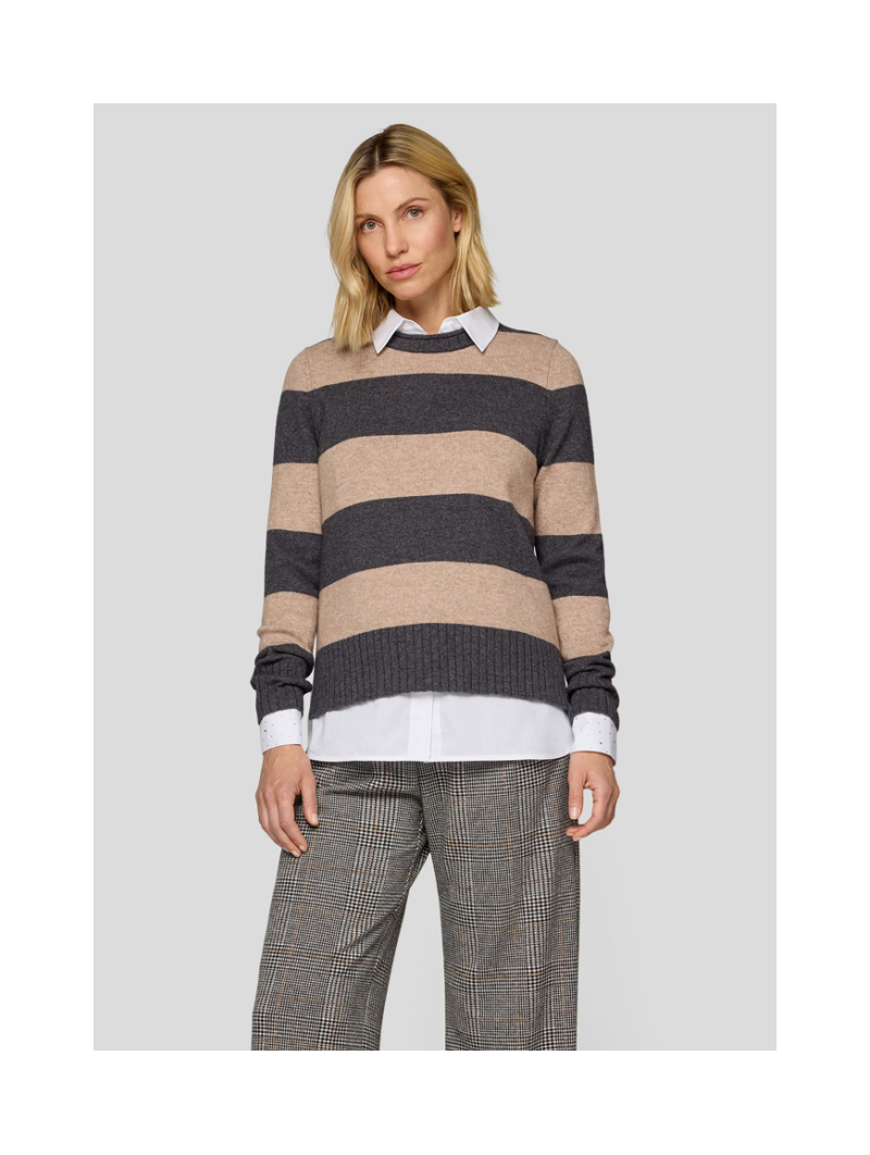 Pull à rayures camel 121623 Rabefashion RABE