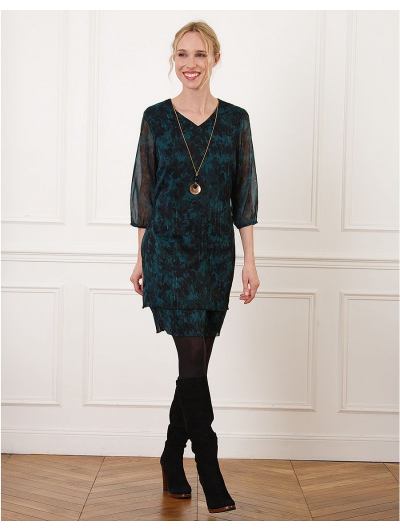 Robe voile motif végétal F2490 Christine Laure Christine Laure