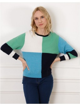 Pull patch vert et bleu F2504 Christine Laure Christine Laure