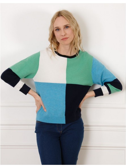 Pull patch vert et bleu F2504 Christine Laure Christine Laure Pull patch vert et bleu F2504 Christine Laure Christine Laure