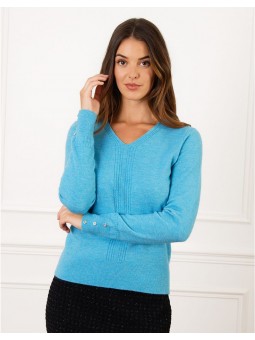 Pull col V laine bleu F2136 Christine Laure Christine Laure
