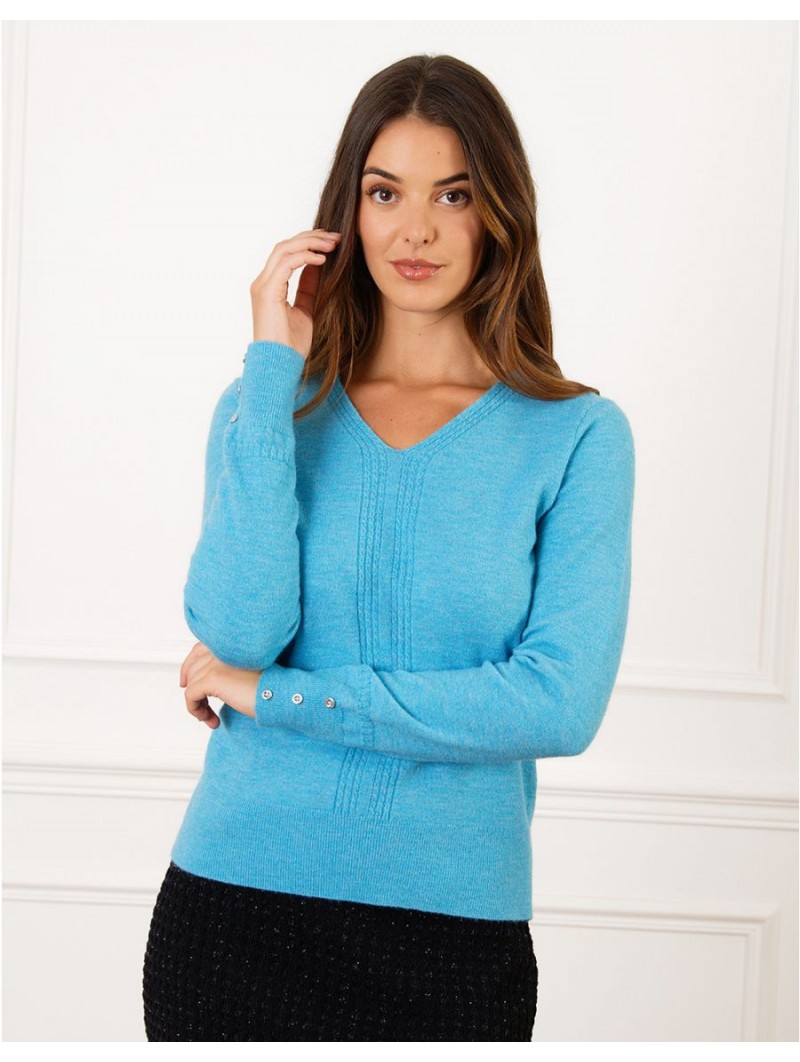 Pull col V laine bleu F2136 Christine Laure Christine Laure