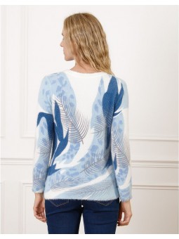 Pull duveteux bleu motif F2327 Christine Laure Christine Laure