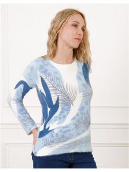 Pull duveteux bleu motif F2327 Christine Laure Christine Laure