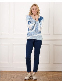 Pull duveteux bleu motif F2327 Christine Laure Christine Laure