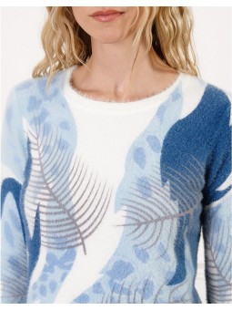 Pull duveteux bleu motif F2327 Christine Laure Christine Laure