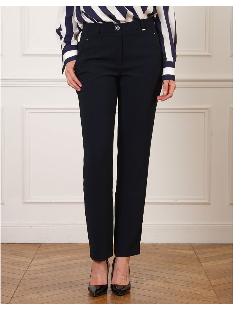 Pantalon droit bleu crêpe F2304 Christine Laure Christine Laure