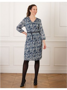 Robe plissée motif bleu F2627 Christine Laure Christine Laure