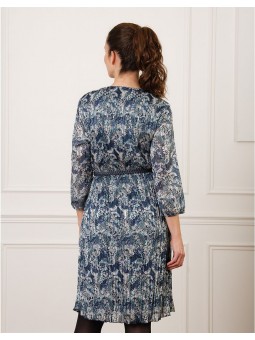 Robe plissée motif bleu F2627 Christine Laure Christine Laure