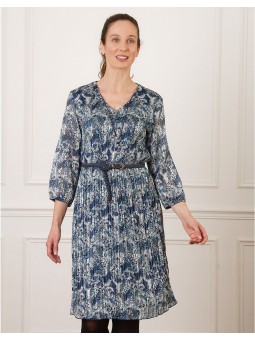 Robe plissée motif bleu F2627 Christine Laure Christine Laure