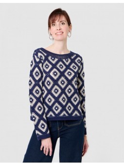 Pull crochet coton bleu F4261 Christine Laure Christine Laure