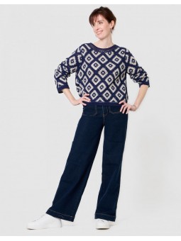 Pull crochet coton bleu F4261 Christine Laure Christine Laure