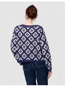 Pull crochet coton bleu F4261 Christine Laure Christine Laure