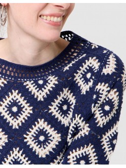 Pull crochet coton bleu F4261 Christine Laure Christine Laure